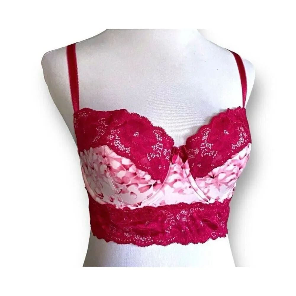 Adore Me Candi Contour Bra 38D Painted Plumeria Print Longline balconette